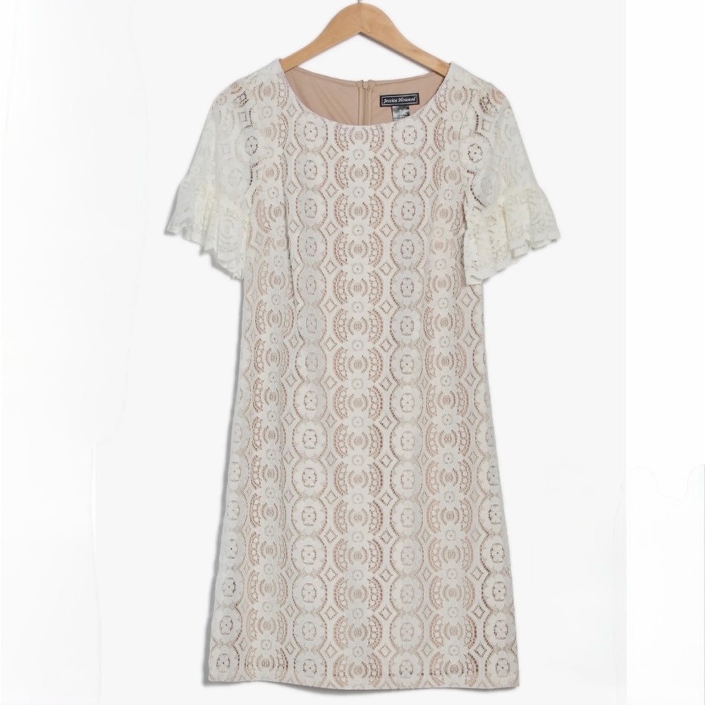 Eliza J. White Lace Ruffle Short Sleeve Shift Dress